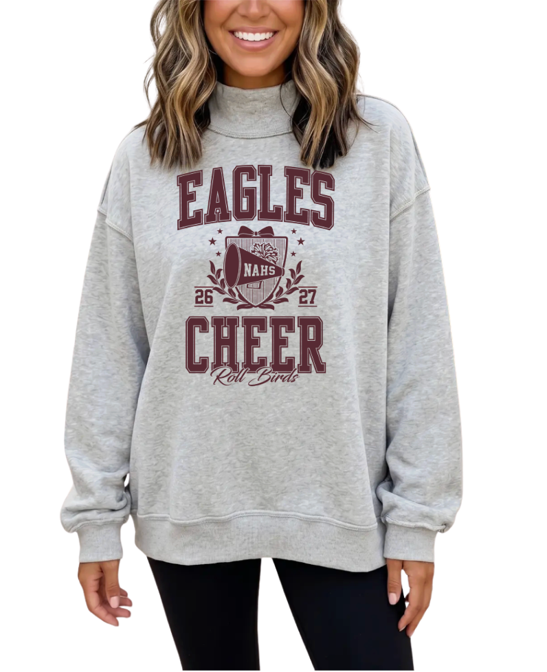 Adult Unisex New Albany Eagles Cheer Crest Graphic Oversize Mock Neck Sweatshirt