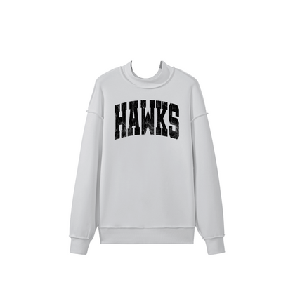 Adult Unisex Westerville Central Distressed Hawks Graphic Oversize Mock Neck Sweatshirt