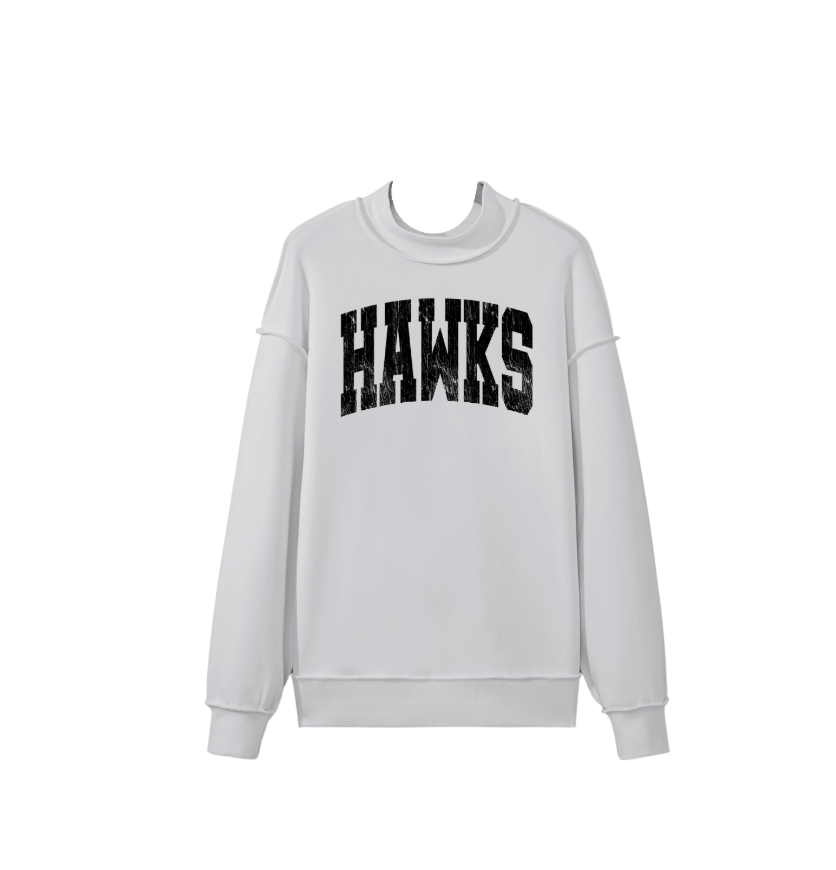 Adult Unisex Westerville Central Distressed Hawks Graphic Oversize Mock Neck Sweatshirt