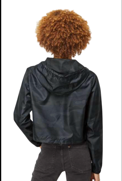 Women's New Albany Volleyball Lightweight Pullover Black Camo Crop Windbreaker
