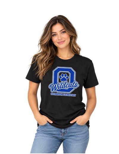 Adult Unisex Overbrook Elementary Wildcats Block Letter Graphic Gildan Classic Tee