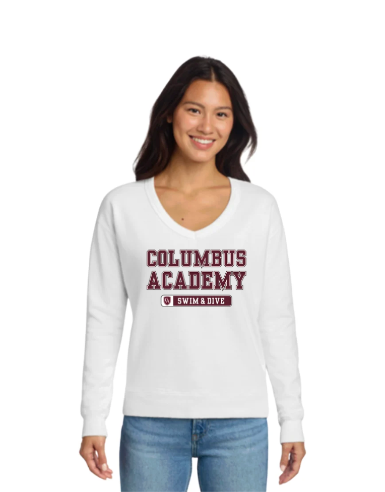 Women's Columbus Academy Swim & Dive Graphic Beach Wash V-Neck Sweatshirt