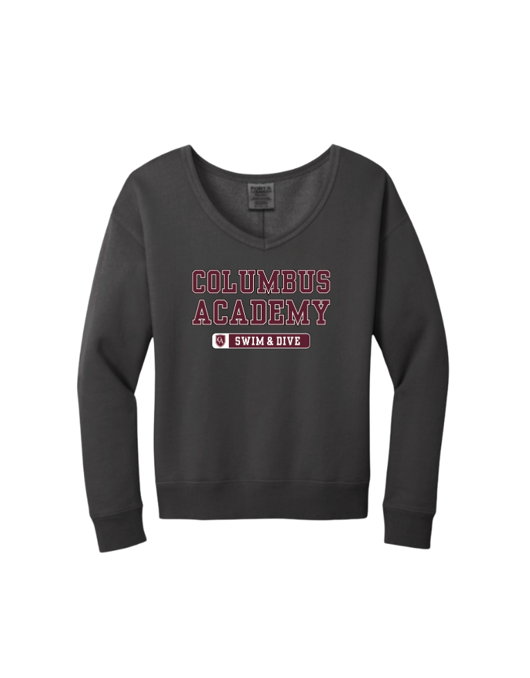 Women's Columbus Academy Swim & Dive Graphic Beach Wash V-Neck Sweatshirt