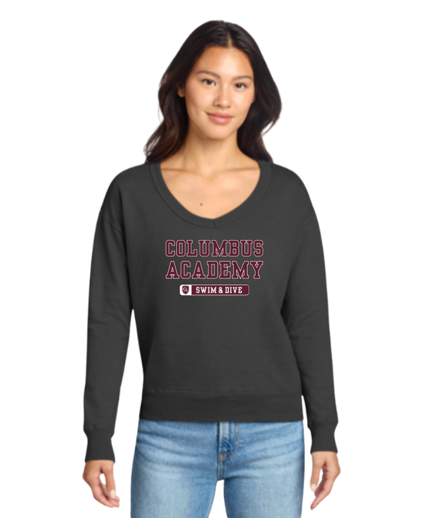 Women's Columbus Academy Swim & Dive Graphic Beach Wash V-Neck Sweatshirt