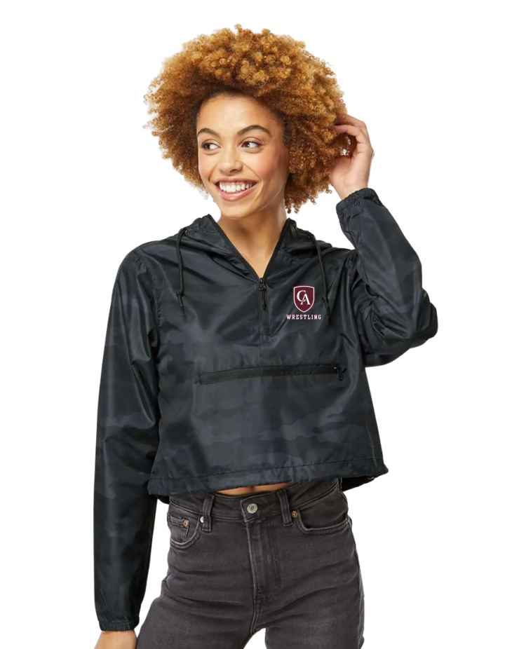 Women's Columbus Academy Wrestling Lightweight Pullover Black Camo Crop Windbreaker