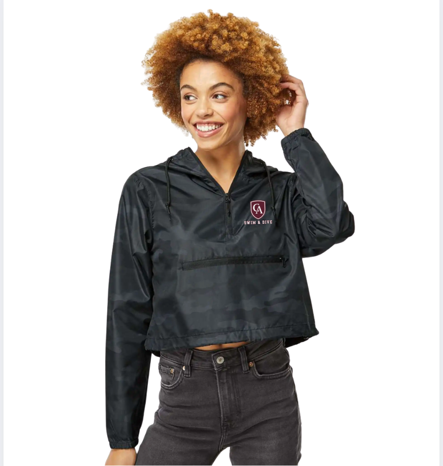 Women's Columbus Academy Swim & Dive Lightweight Pullover Black Camo Crop Windbreaker
