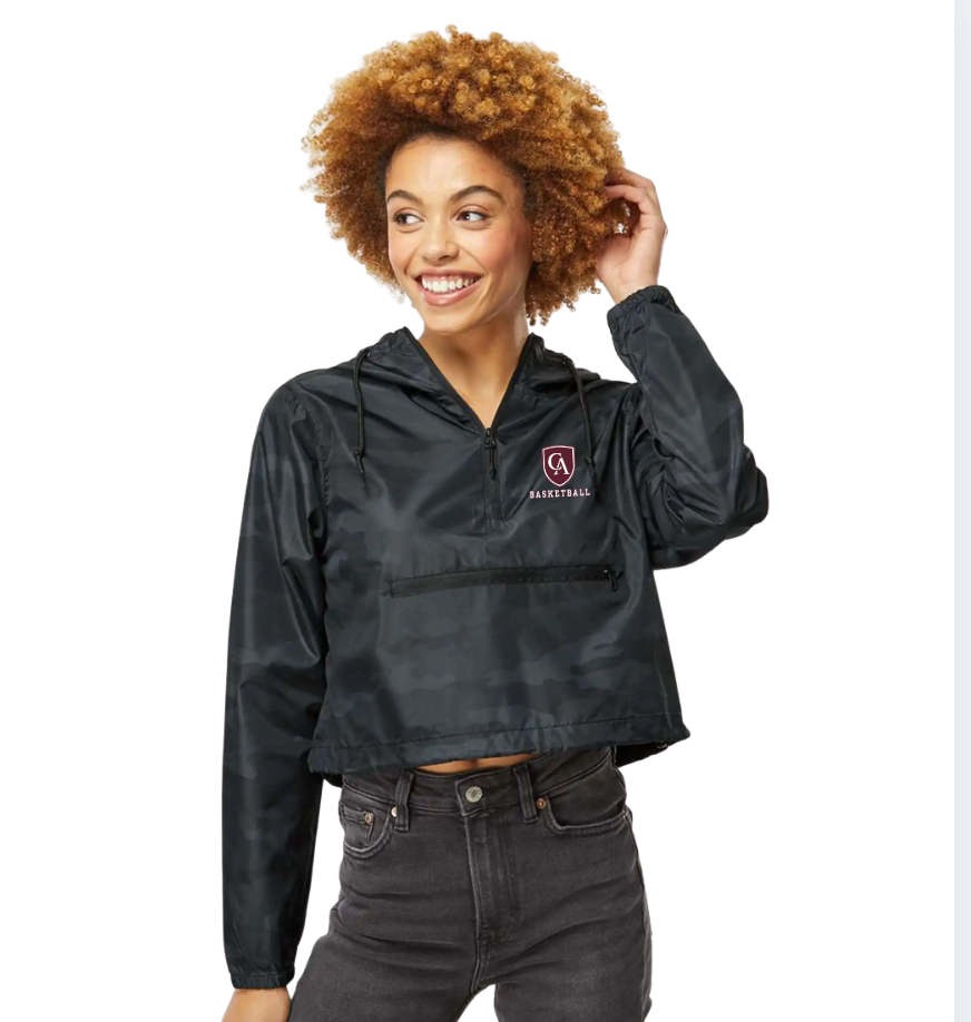 Women's Columbus Academy Basketball Lightweight Pullover Black Camo Crop Windbreaker
