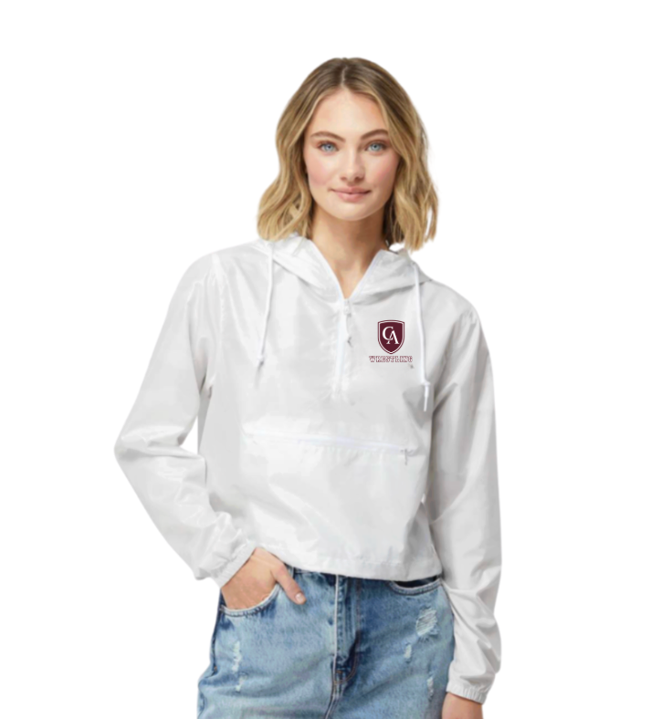 Women's Columbus Academy Wrestling Lightweight Pullover White Camo Crop Windbreaker