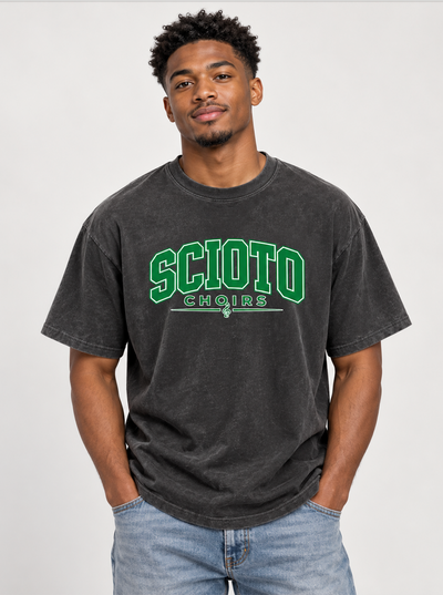 Adult Unisex Dublin Scioto Choirs Varsity Block Letter Graphic Vintage Mineral Washed Tee
