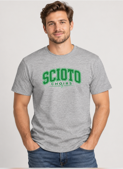 Adult Unisex Dublin Scioto Choirs Varsity Block Letter Graphic Short Sleeve Soft Tee