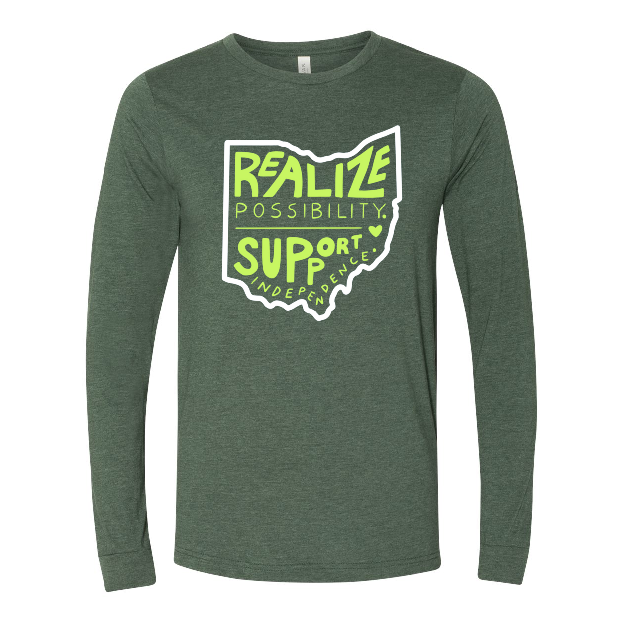 Adult Unisex "Realize Possibilities Support Independence" Bridgeway Graphic Long Sleeve