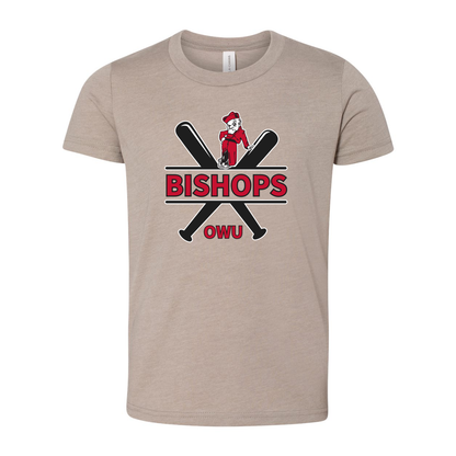 Youth Bishops Baseball Crossbat Graphic Short Sleeve Soft Tee - Ohio Wesleyan University