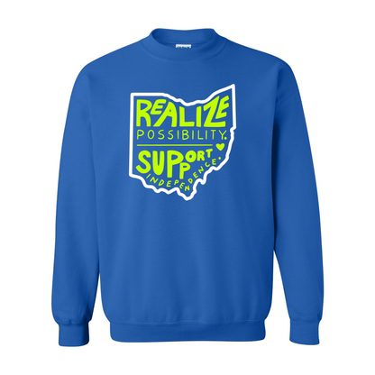 Adult Unisex "Realize Possibility Support Independence" Bridgeway Graphic Crewneck Sweatshirt