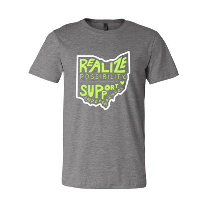 Adult Unisex "Realize Possibilities Support Independence" Bridgeway Graphic Short Sleeve Tee