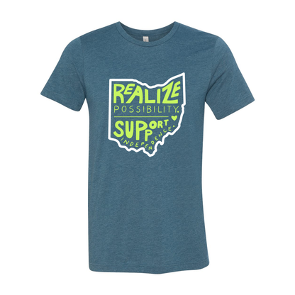 Adult Unisex "Realize Possibilities Support Independence" Bridgeway Graphic Short Sleeve Tee