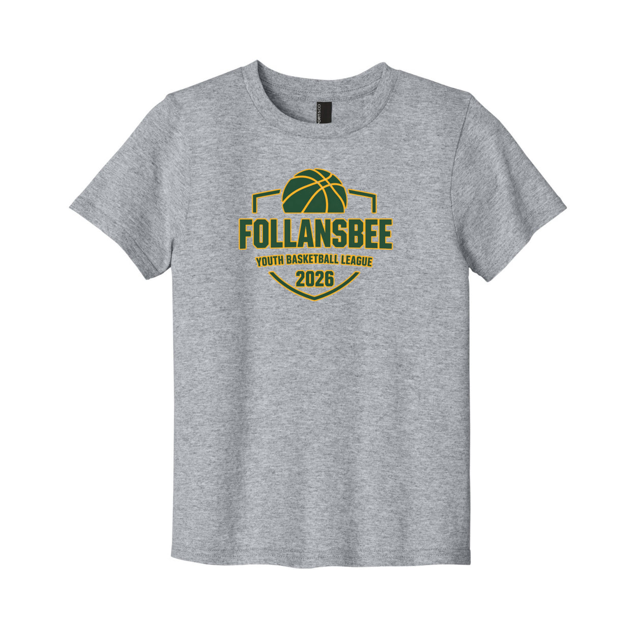Kids Follansbee Youth Basketball Tee - Green and Gold Logo