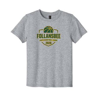 Kids Follansbee Youth Basketball Tee - Green and Gold Logo