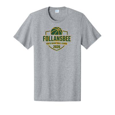 Adult Unisex Follansbee Youth Basketball Tee - Green and Gold Logo