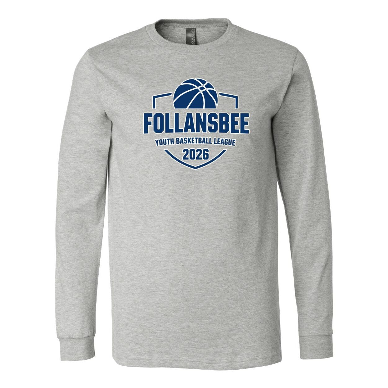 Adult Unisex Follansbee Youth Basketball Long Sleeve Tee - Blue and White Logo
