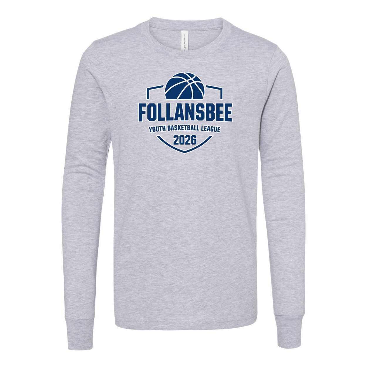Kids Follansbee Youth Basketball Long Sleeve Tee - Blue and White Logo