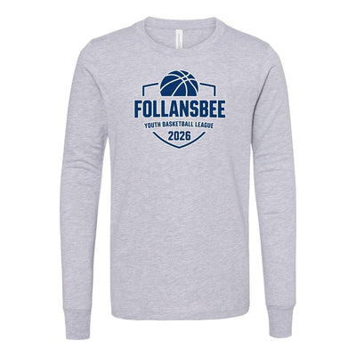 Kids Follansbee Youth Basketball Long Sleeve Tee - Blue and White Logo