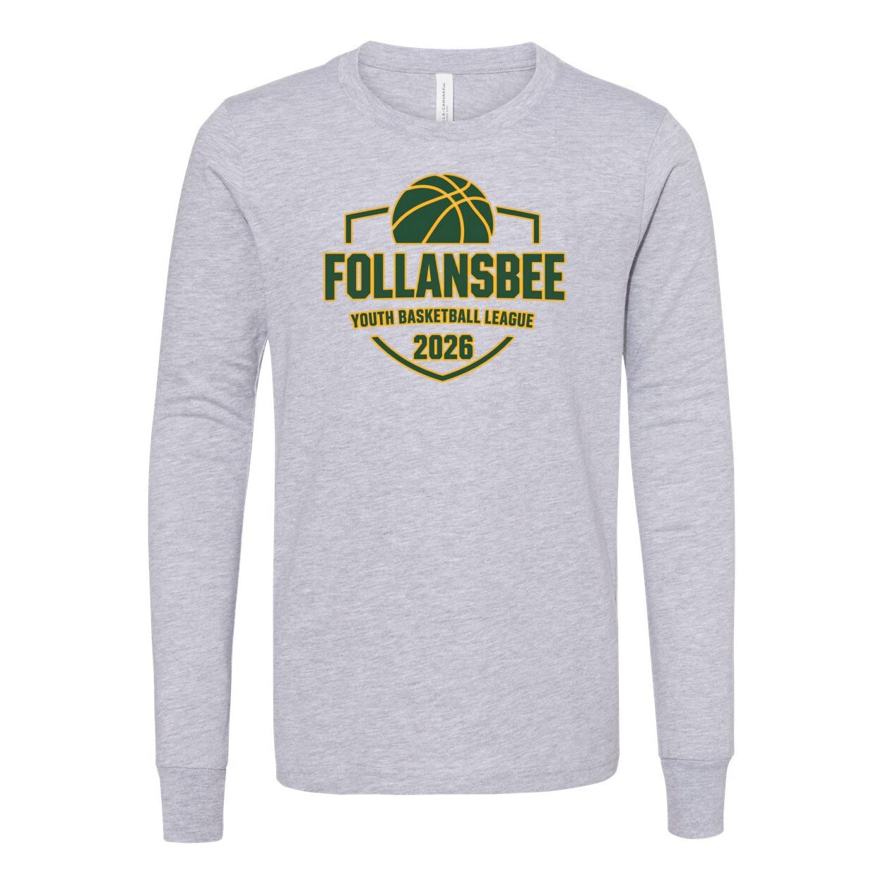 Kids Follansbee Youth Basketball Long Sleeve Tee - Green and Gold Logo