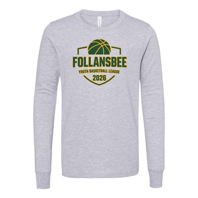 Kids Follansbee Youth Basketball Long Sleeve Tee - Green and Gold Logo