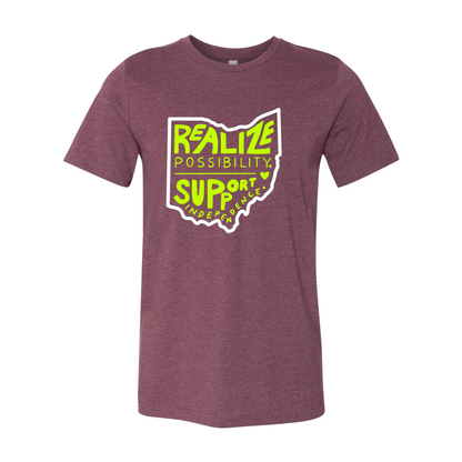 Adult Unisex "Realize Possibility Support Independence" Bridgeway Graphic Short Sleeve Tee