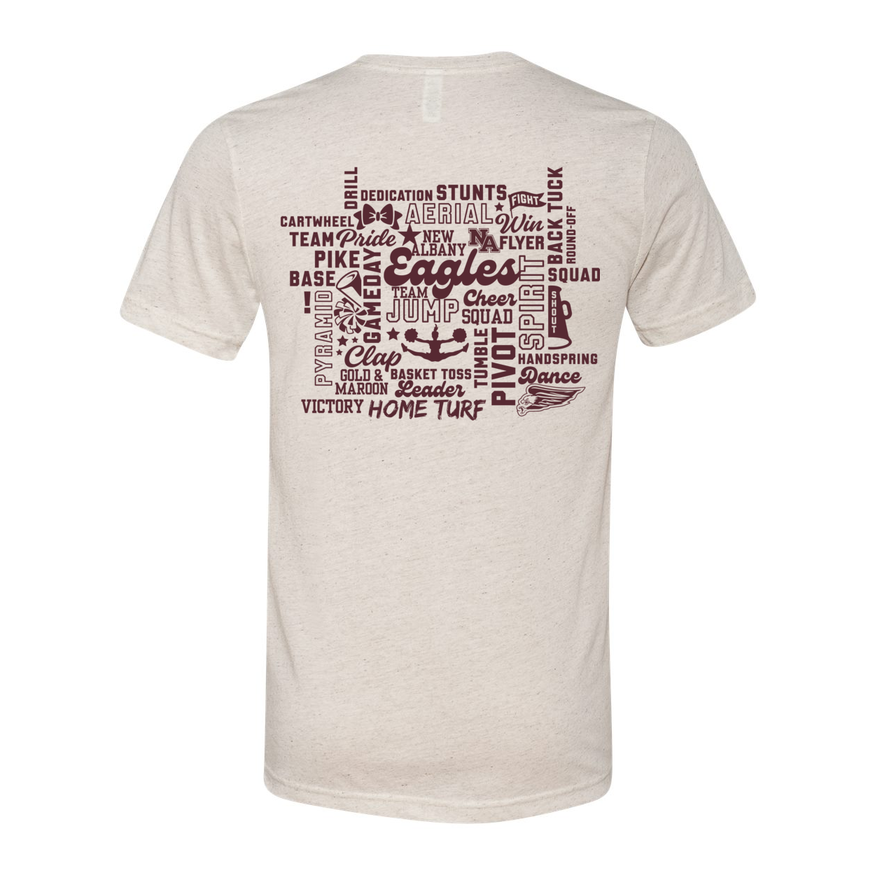 Adult Unisex Super Soft Cheer Words with Back Graphic Short Sleeve Graphic Tee - New Albany Eagles