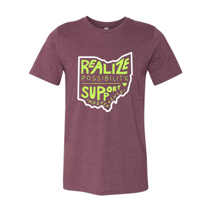 Adult Unisex "Realize Possibilities Support Independence" Bridgeway Graphic Short Sleeve Tee