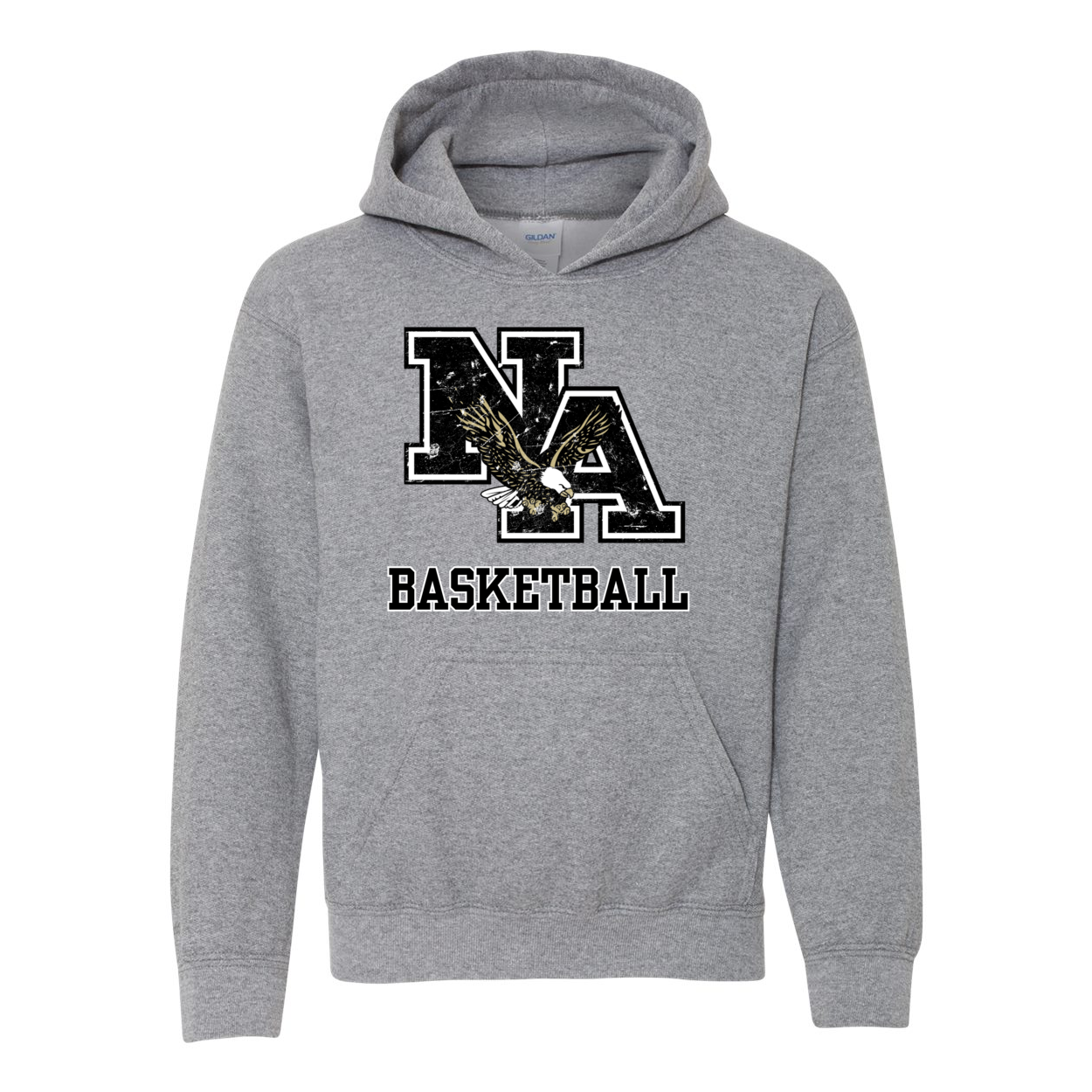 Youth Vintage Distressed Black Logo Basketball Graphic Hoodie