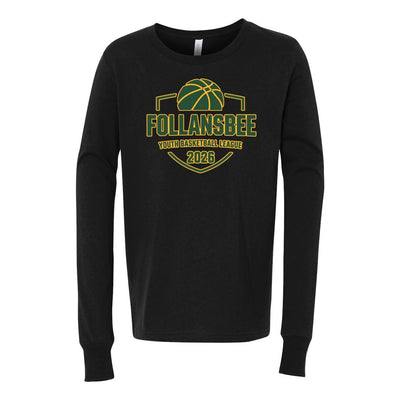 Kids Follansbee Youth Basketball Long Sleeve Tee - Green and Gold Logo