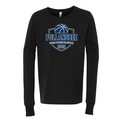 Kids Follansbee Youth Basketball Long Sleeve Tee - Blue and White Logo