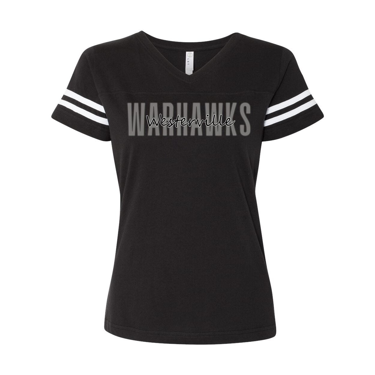 Women's Westerville Central Warhawks Spirit Script Graphic Football V-Neck Jersey Tee