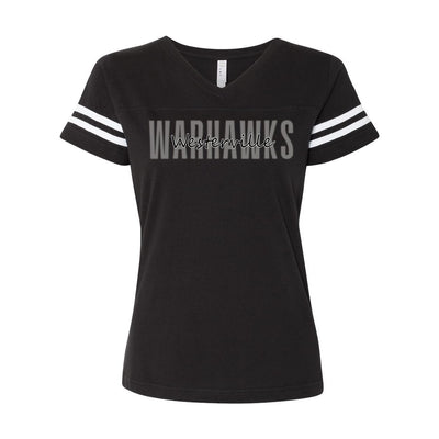 Women's Westerville Central Warhawks Spirit Script Graphic Football V-Neck Jersey Tee