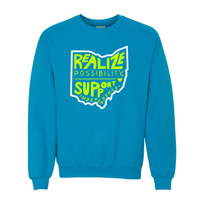 Adult Unisex "Realize Possibility Support Independence" Bridgeway Graphic Crewneck Sweatshirt