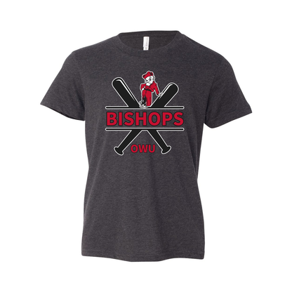 Youth Bishops Baseball Crossbat Graphic Short Sleeve Soft Tee - Ohio Wesleyan University