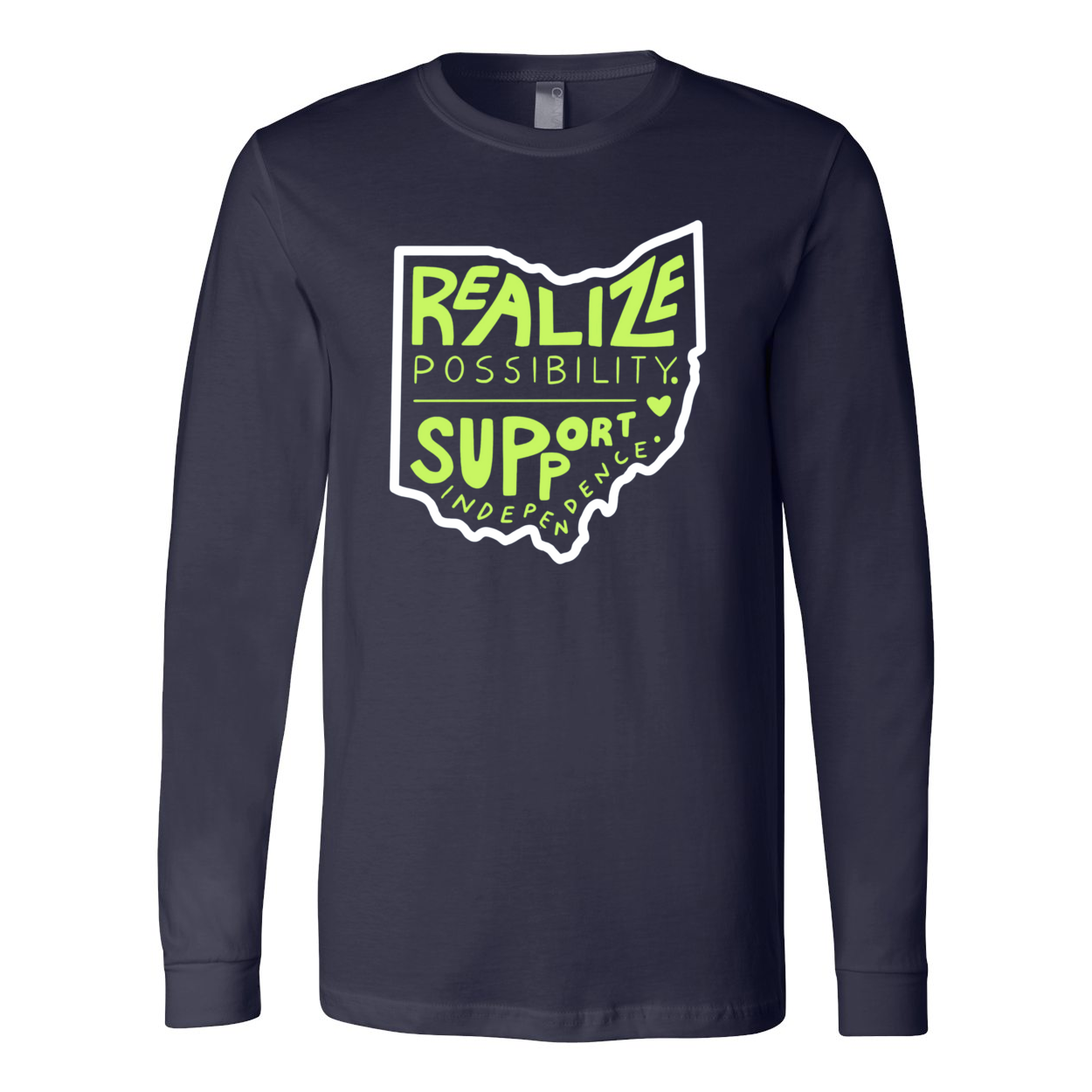 Adult Unisex "Realize Possibilities Support Independence" Bridgeway Graphic Long Sleeve