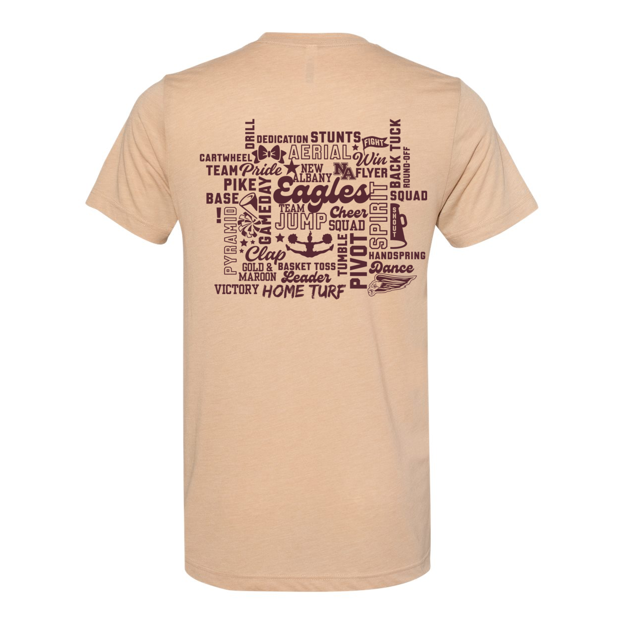 Adult Unisex Super Soft Cheer Words with Back Graphic Short Sleeve Graphic Tee - New Albany Eagles