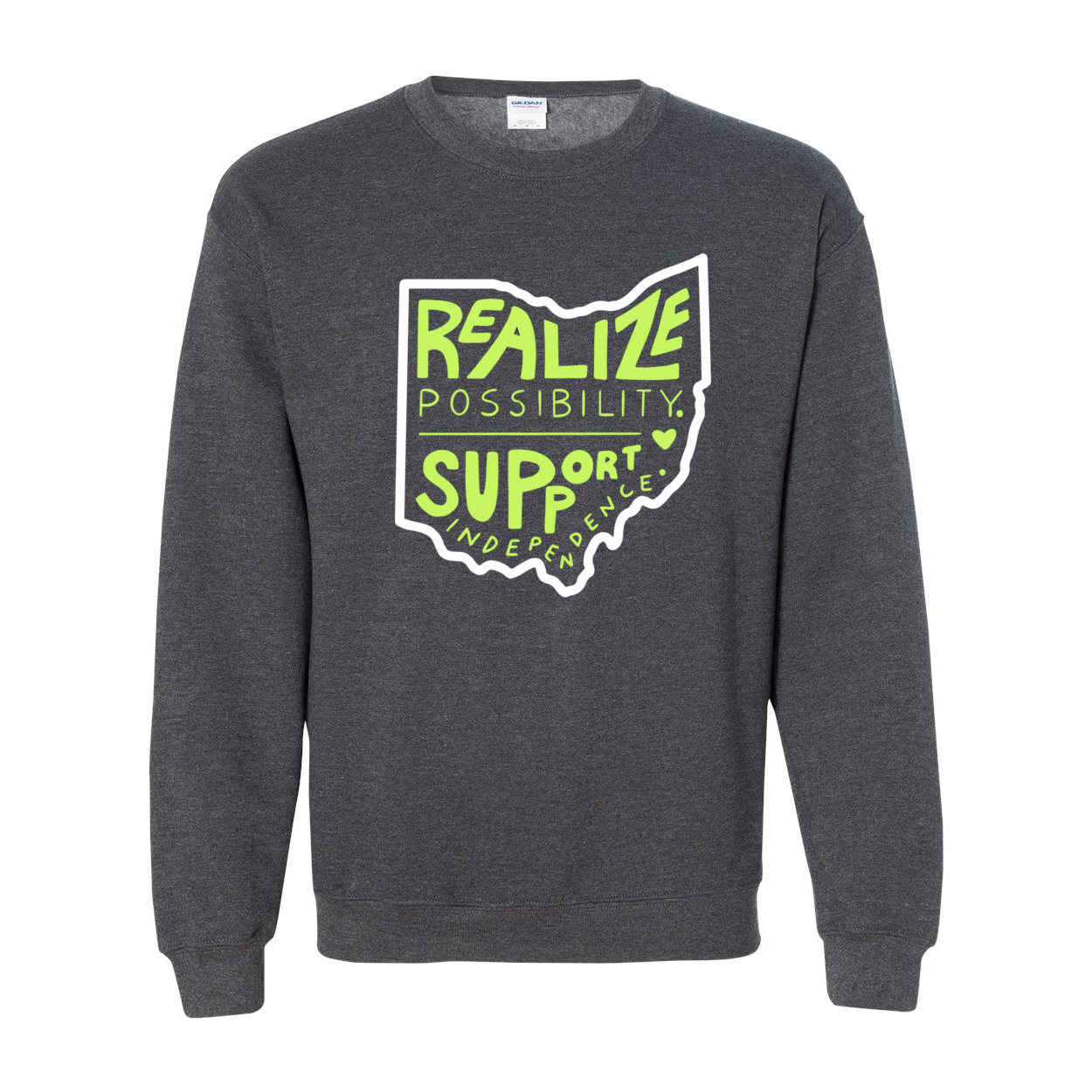 Adult Unisex "Realize Possibilities Support Independence" Bridgeway Graphic Crewneck Sweatshirt