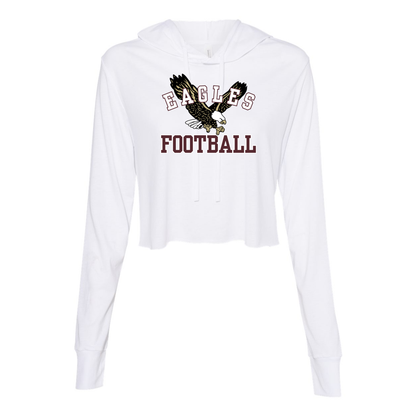 Women’s Super Soft Cropped Flying Football Eagle Long Sleeve Hooded Tee