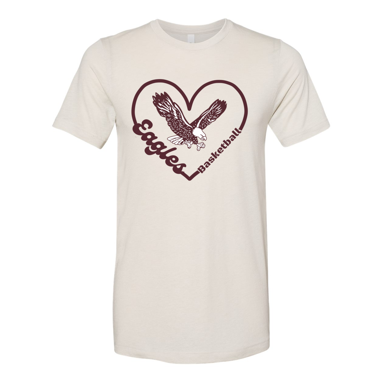 Adult Unisex Super Soft Eagles Basketball Heart Short Sleeve Graphic Tee