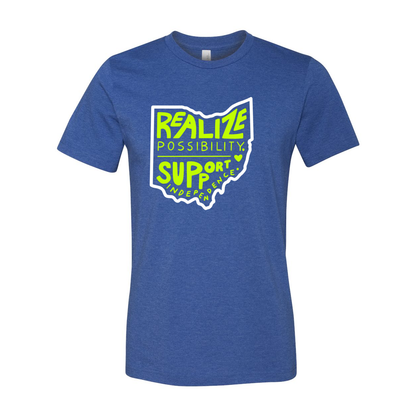 Adult Unisex "Realize Possibility Support Independence" Bridgeway Graphic Short Sleeve Tee