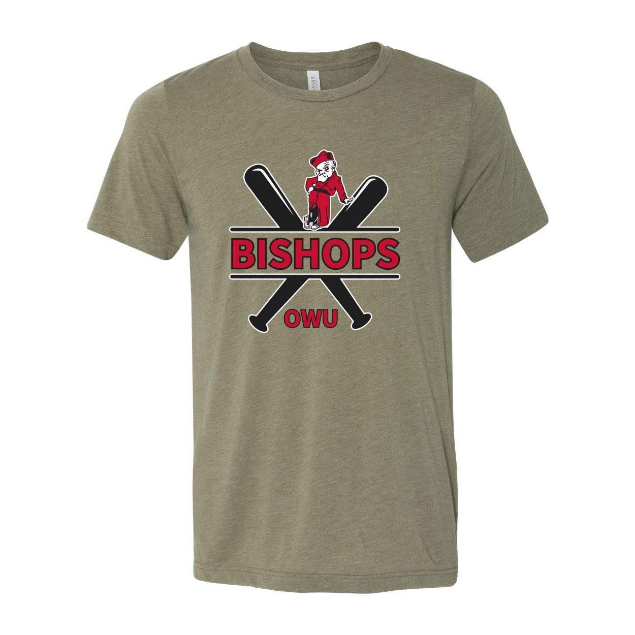 Adult Unisex Bishops Baseball Crossbat Graphic Short Sleeve Soft Tee - Ohio Wesleyan University