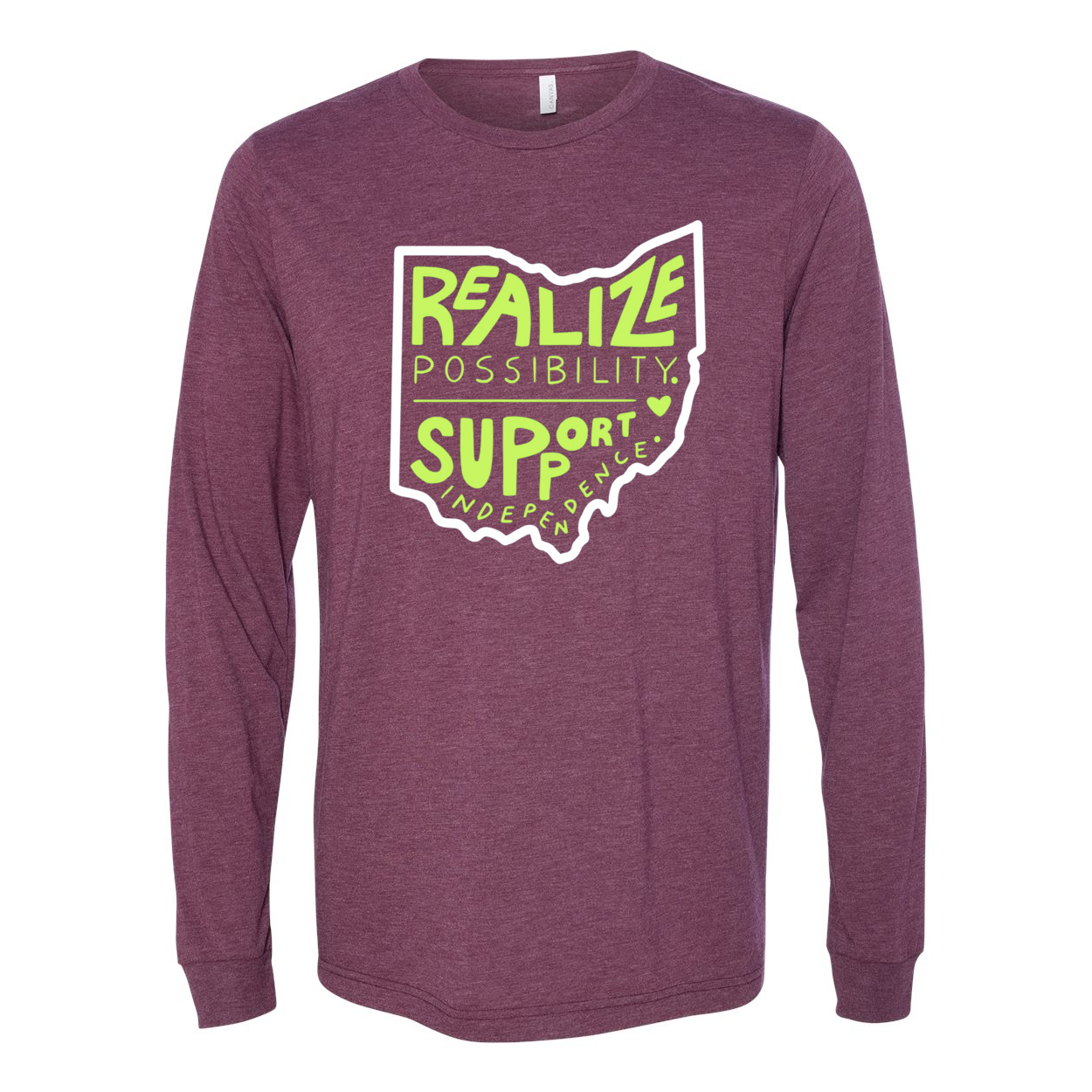 Adult Unisex "Realize Possibilities Support Independence" Bridgeway Graphic Long Sleeve