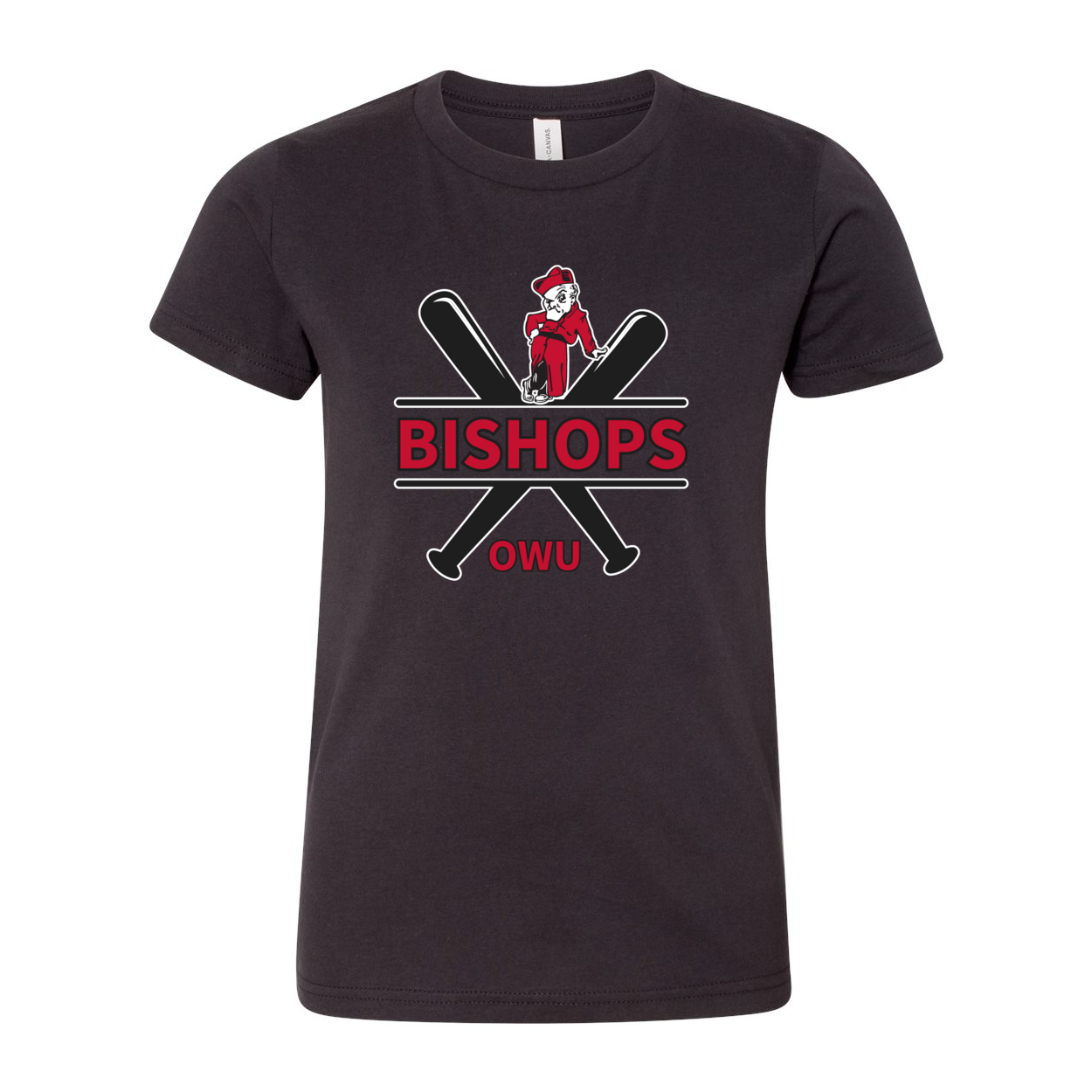 Youth Bishops Baseball Crossbat Graphic Short Sleeve Soft Tee - Ohio Wesleyan University