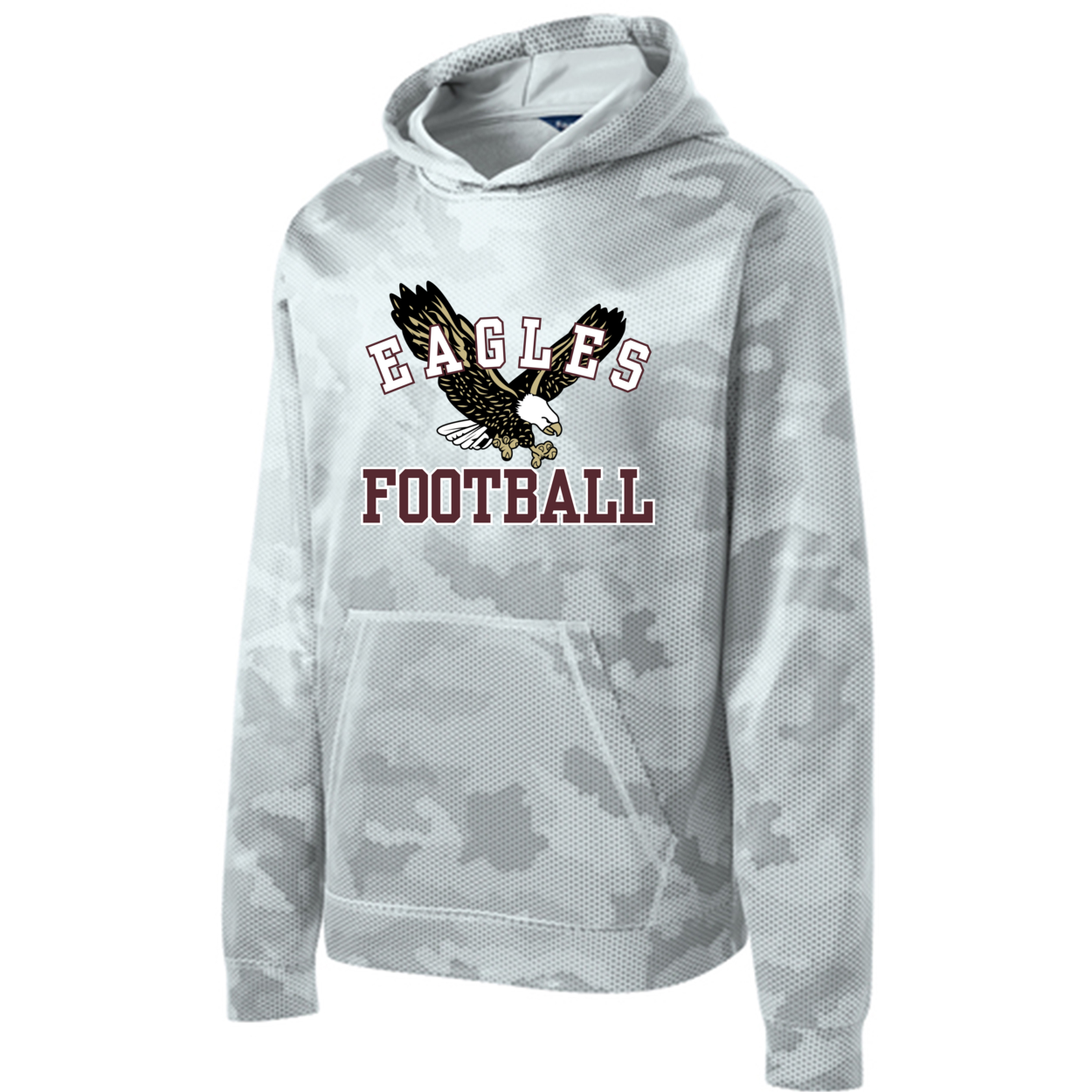 New Albany Eagles Youth Flying Football Eagle Camo Performance Fleece Hoodie Home Turf Clothing Co
