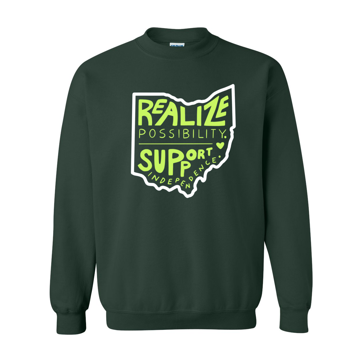 Adult Unisex "Realize Possibilities Support Independence" Bridgeway Graphic Crewneck Sweatshirt