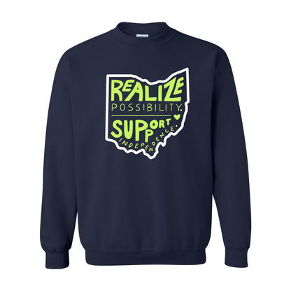 Adult Unisex "Realize Possibilities Support Independence" Bridgeway Graphic Crewneck Sweatshirt