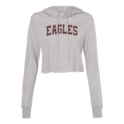 Women’s Super Soft Cropped Vintage Distressed Eagles Long Sleeve Hooded Tee